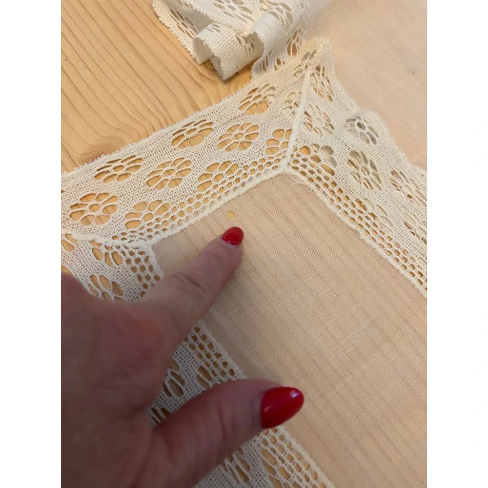 Vintage Sheer Lace Table Runner and 2 Placemats Set Embroidered Cream 3pc